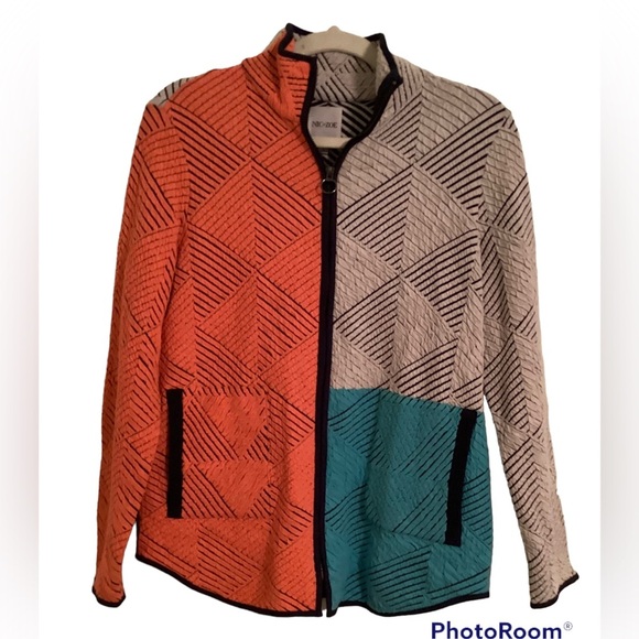 Nic+Zoe This or That Full Zip Jacket orange/turquoise/white Small - Picture 2 of 6